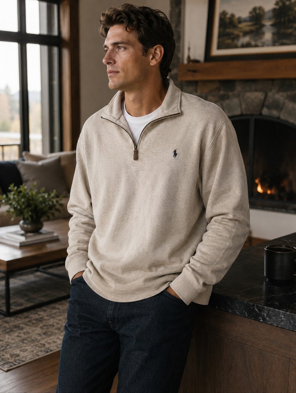 Polo Ralph Lauren Men’s 3XB Big Beige 1/4 Zip Sweater Pullover 100% Cotton